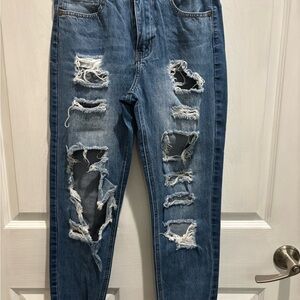 High Rise Distressed Blue Jeans